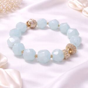 Anne Klein Aqua Blue Faceted Bead and Pave Rhinestone Station Bracelet NWT